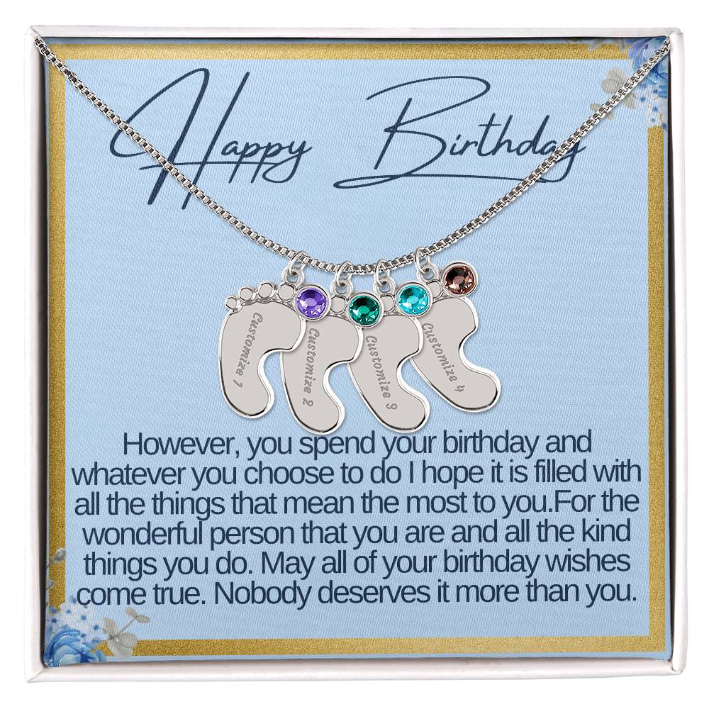 Happy Birthday Custom Baby Feet Necklace