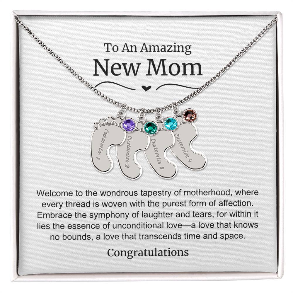 New Mom Baby Feet Birthstone Necklace