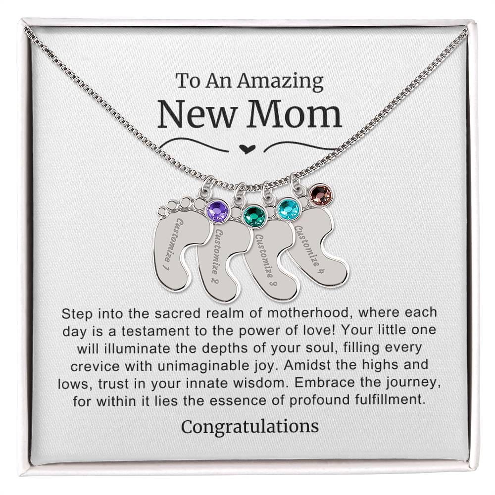 New Mom Baby Feet Birthstone Necklace