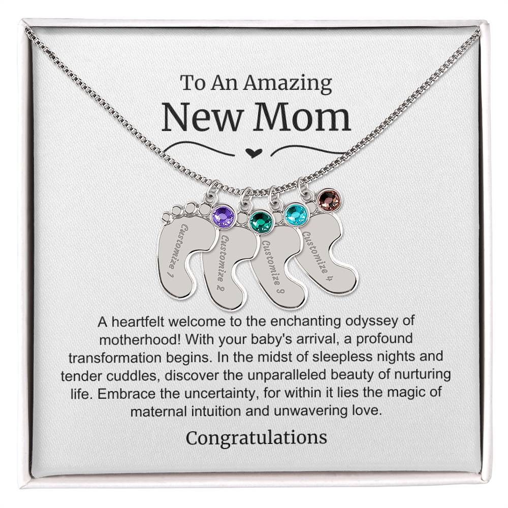 New Mom Baby Feet Birthstone Necklace