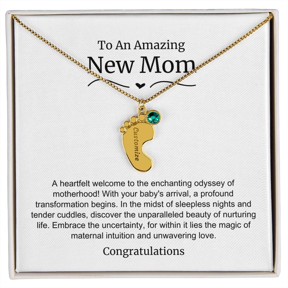 New Mom Baby Feet Birthstone Necklace