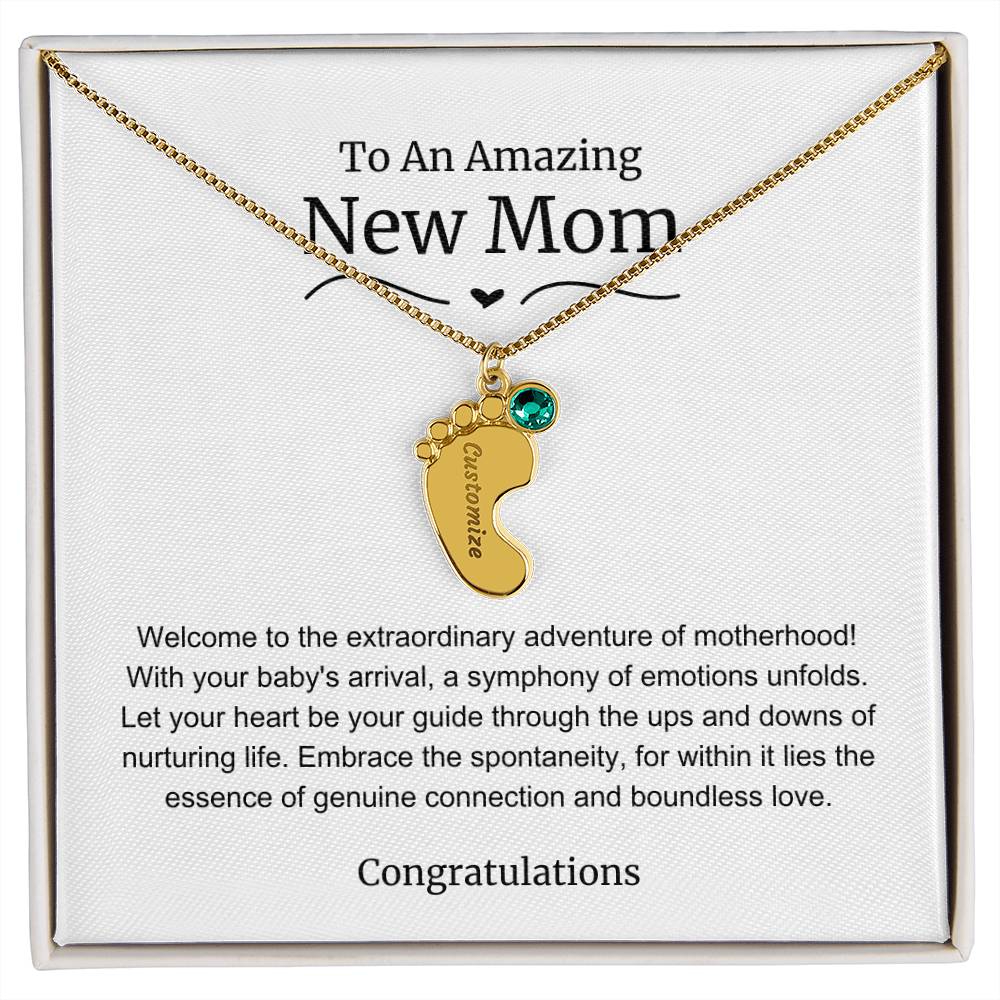 New Mom Baby Feet Birthstone Necklace