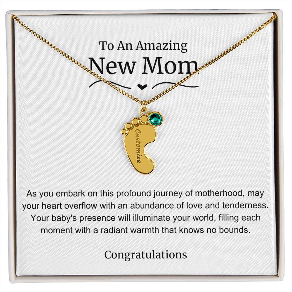 New Mom Baby Feet Birthstone Necklace