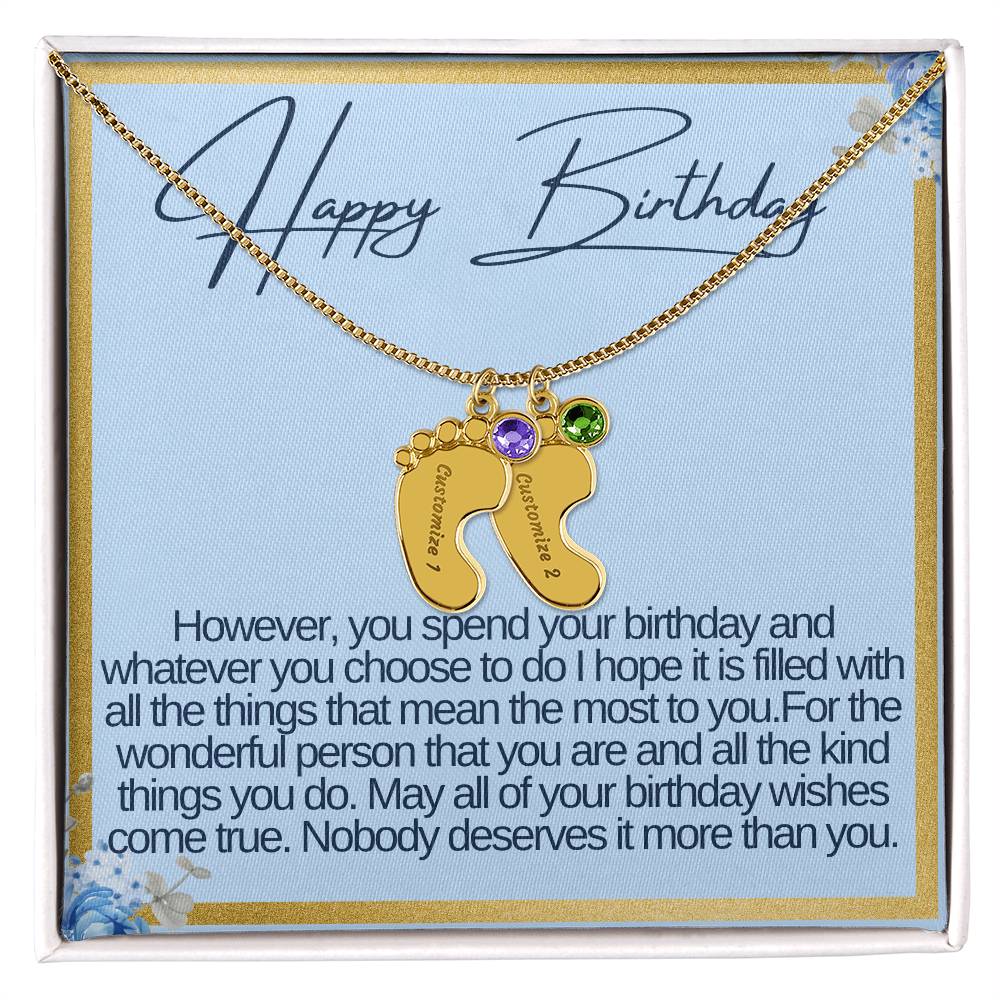 Happy Birthday Custom Baby Feet Necklace