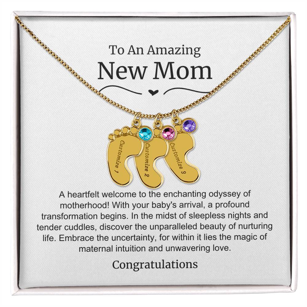 New Mom Baby Feet Birthstone Necklace