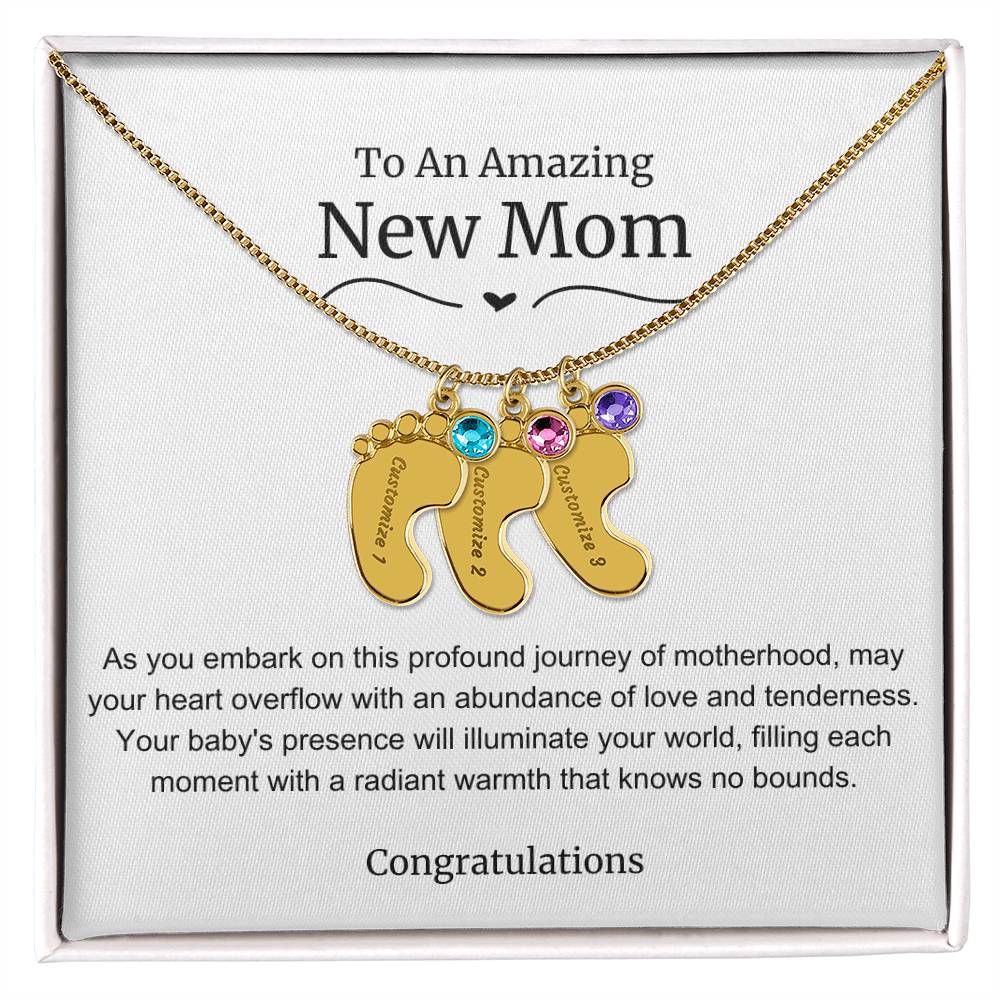 New Mom Baby Feet Birthstone Necklace