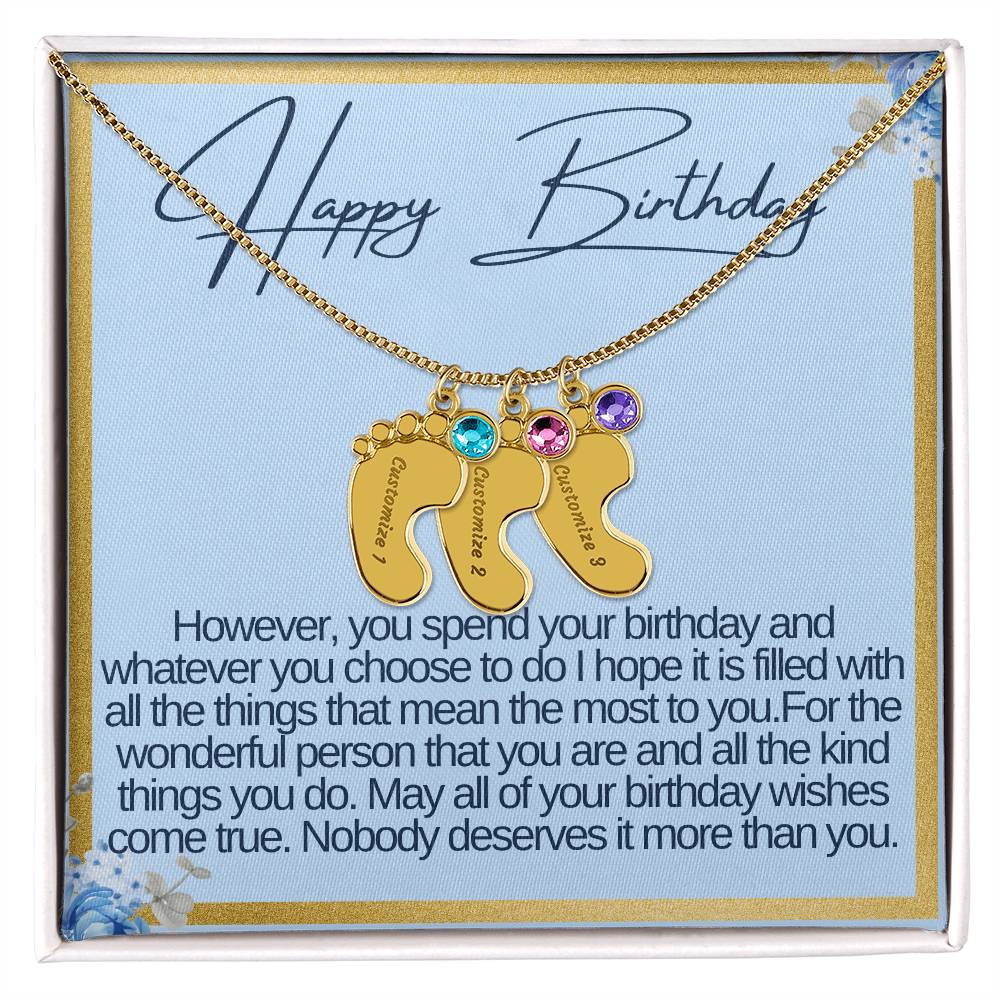 Happy Birthday Custom Baby Feet Necklace