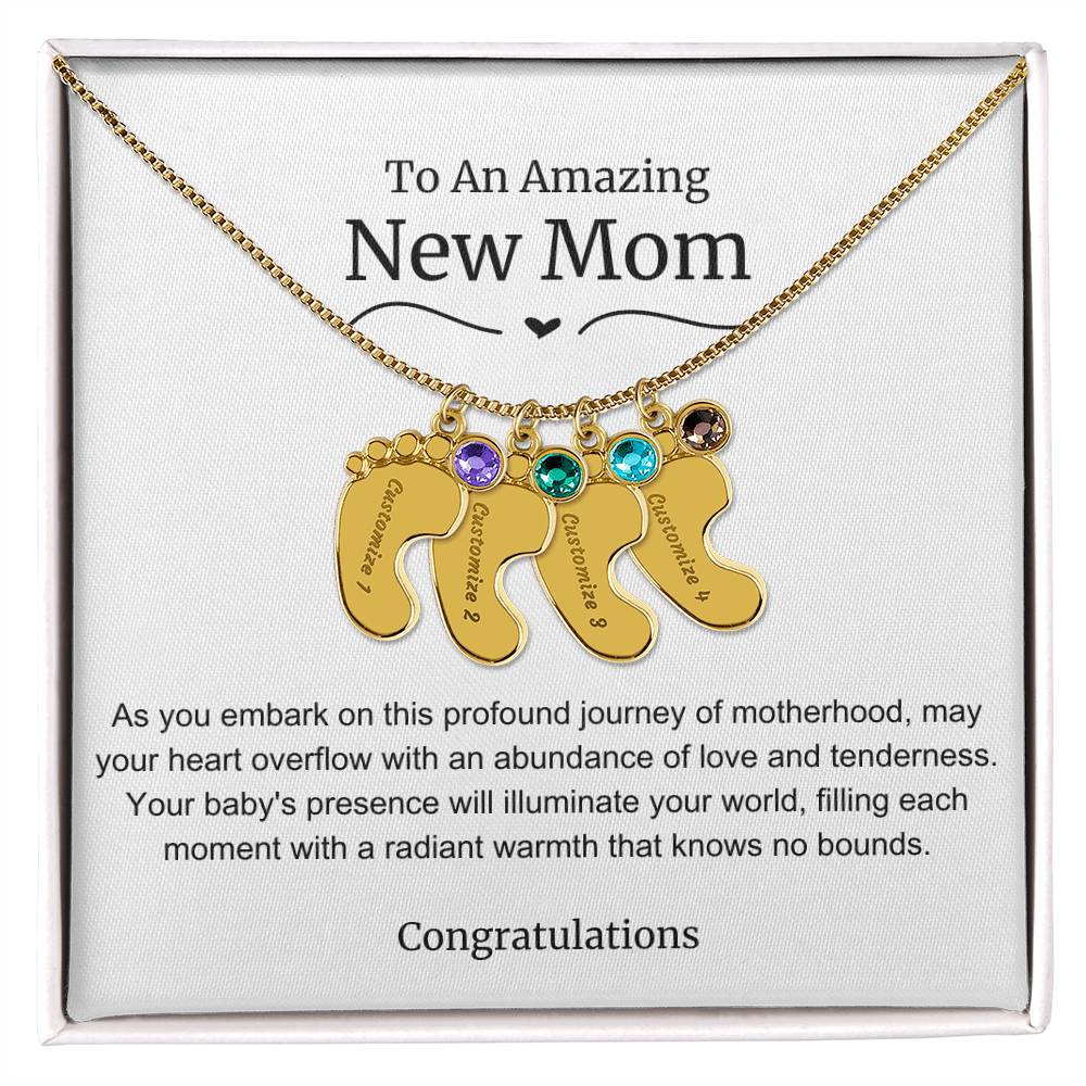 New Mom Baby Feet Birthstone Necklace