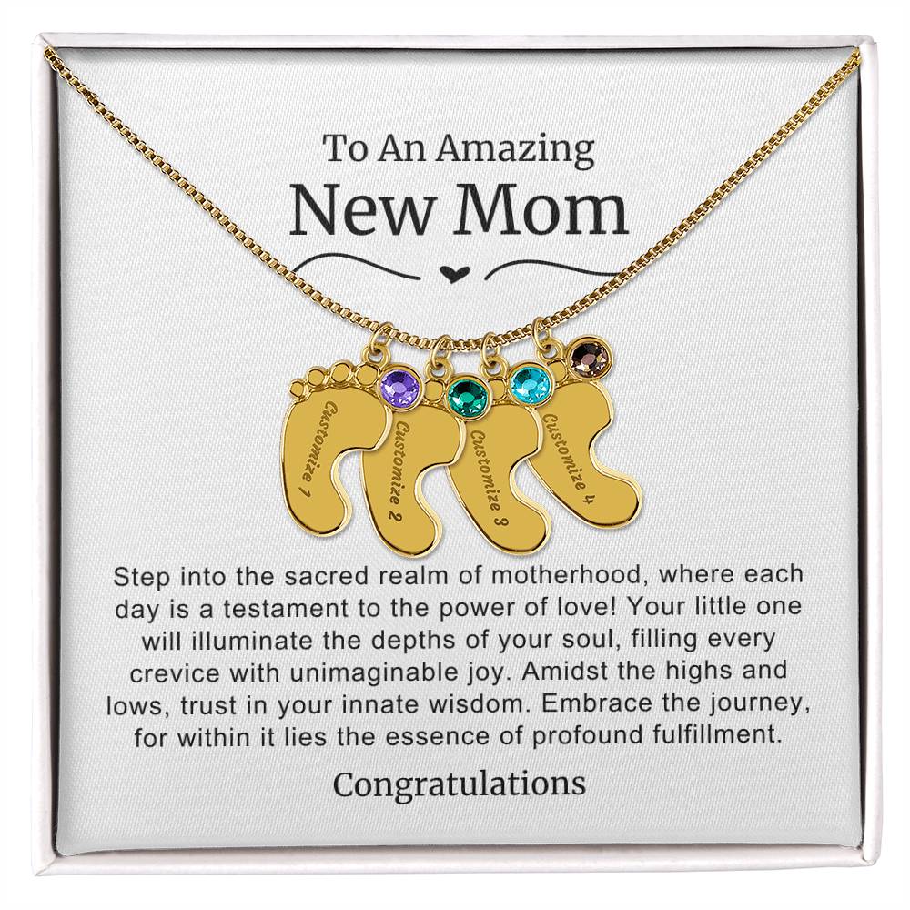 New Mom Baby Feet Birthstone Necklace