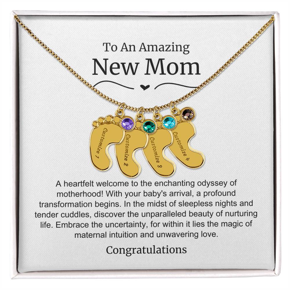 New Mom Baby Feet Birthstone Necklace