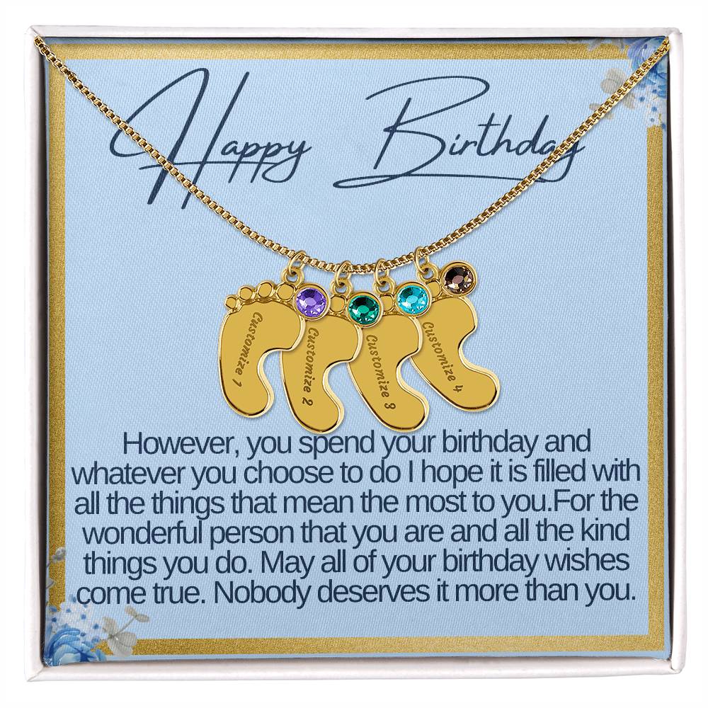 Happy Birthday Custom Baby Feet Necklace