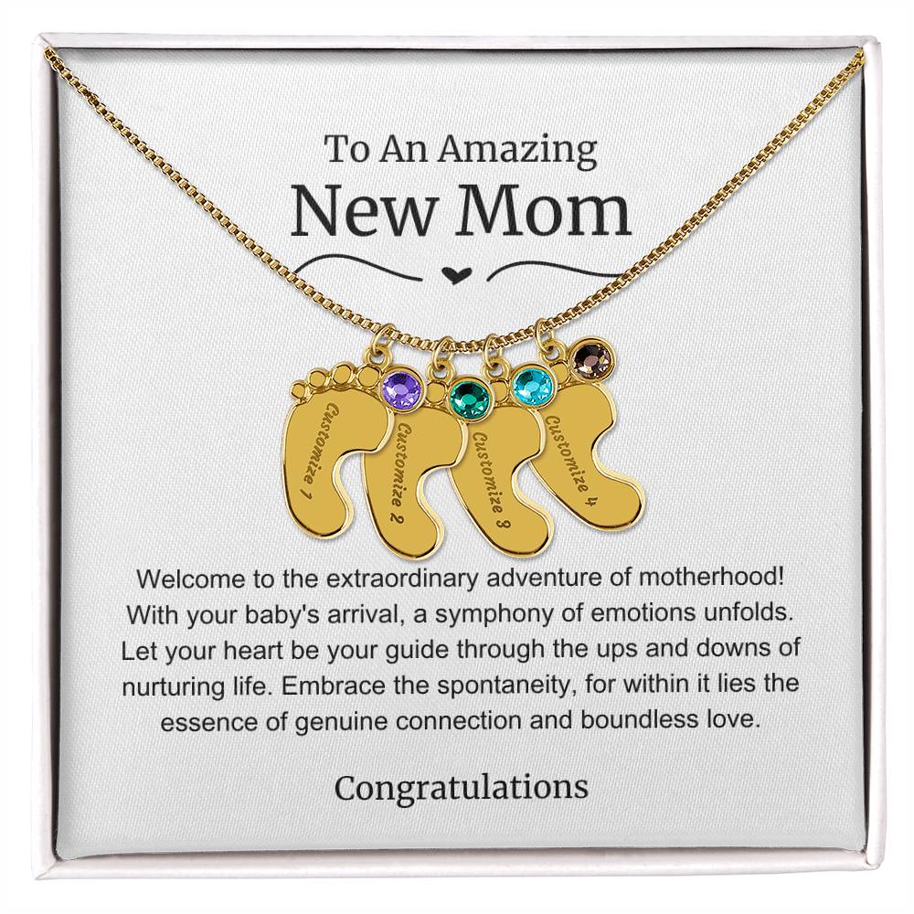 New Mom Baby Feet Birthstone Necklace