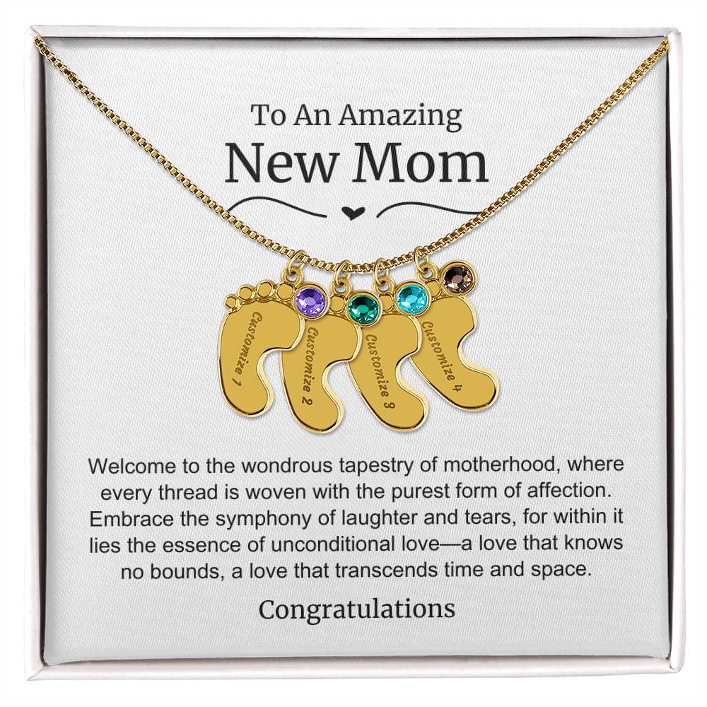 New Mom Baby Feet Birthstone Necklace