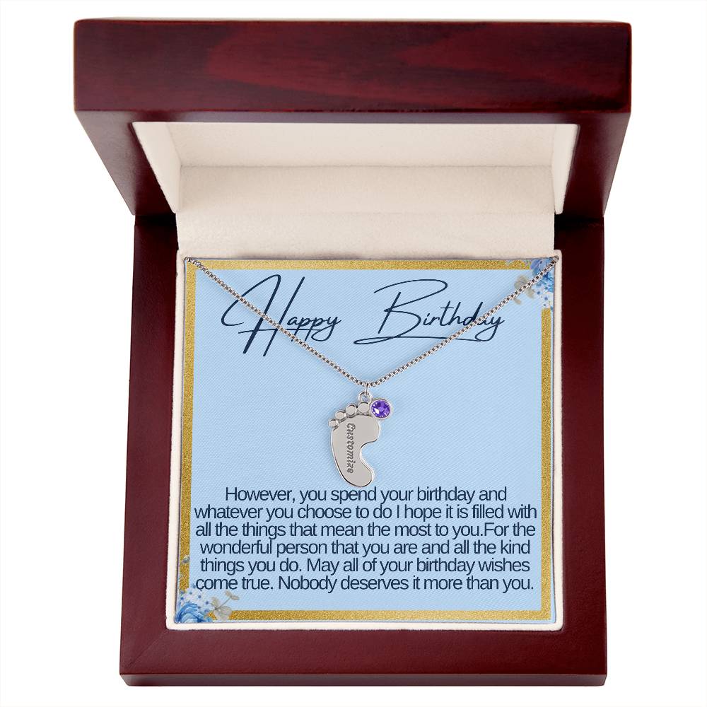 Happy Birthday Custom Baby Feet Necklace