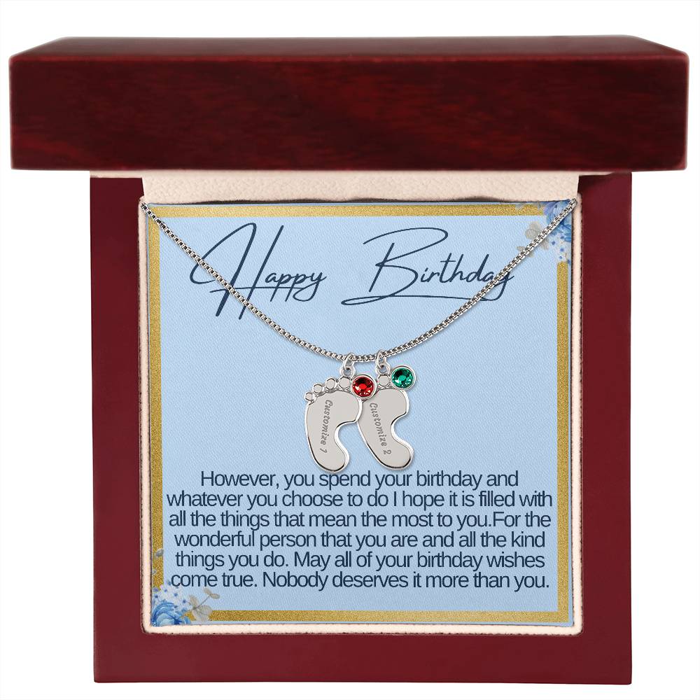 Happy Birthday Custom Baby Feet Necklace