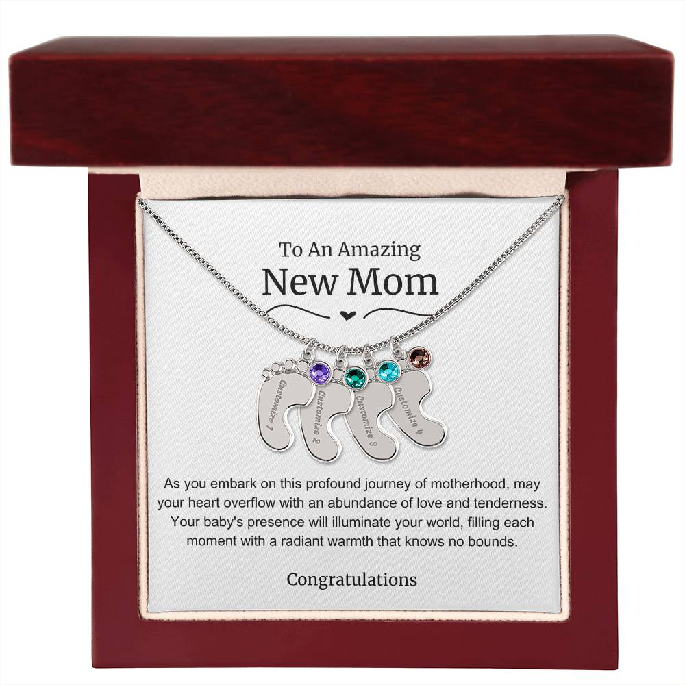 New Mom Baby Feet Birthstone Necklace