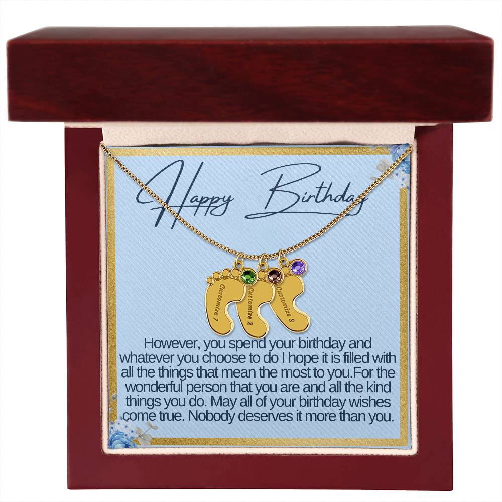 Happy Birthday Custom Baby Feet Necklace