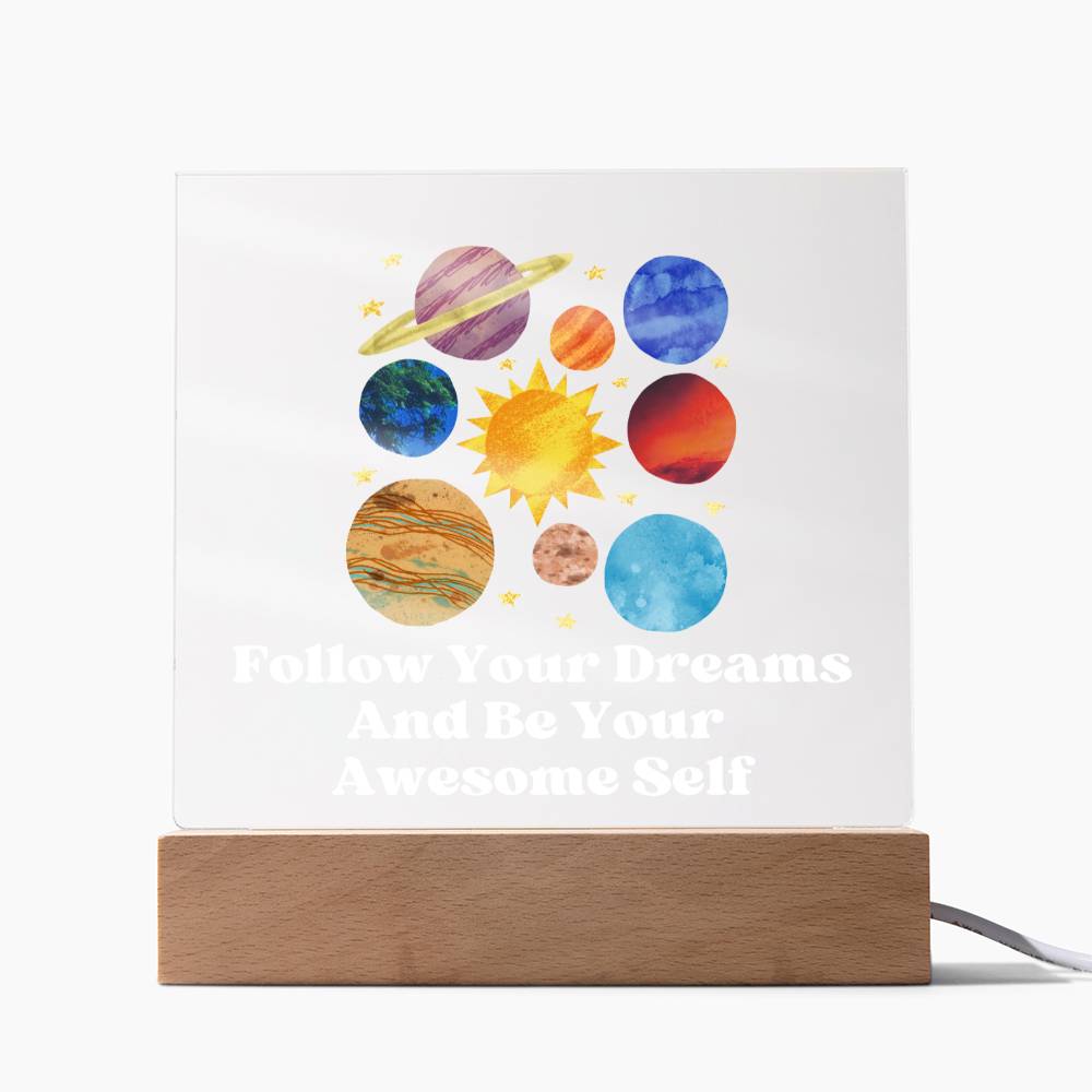 Square Night Light Plaque - Be Your Awesome Self Planets