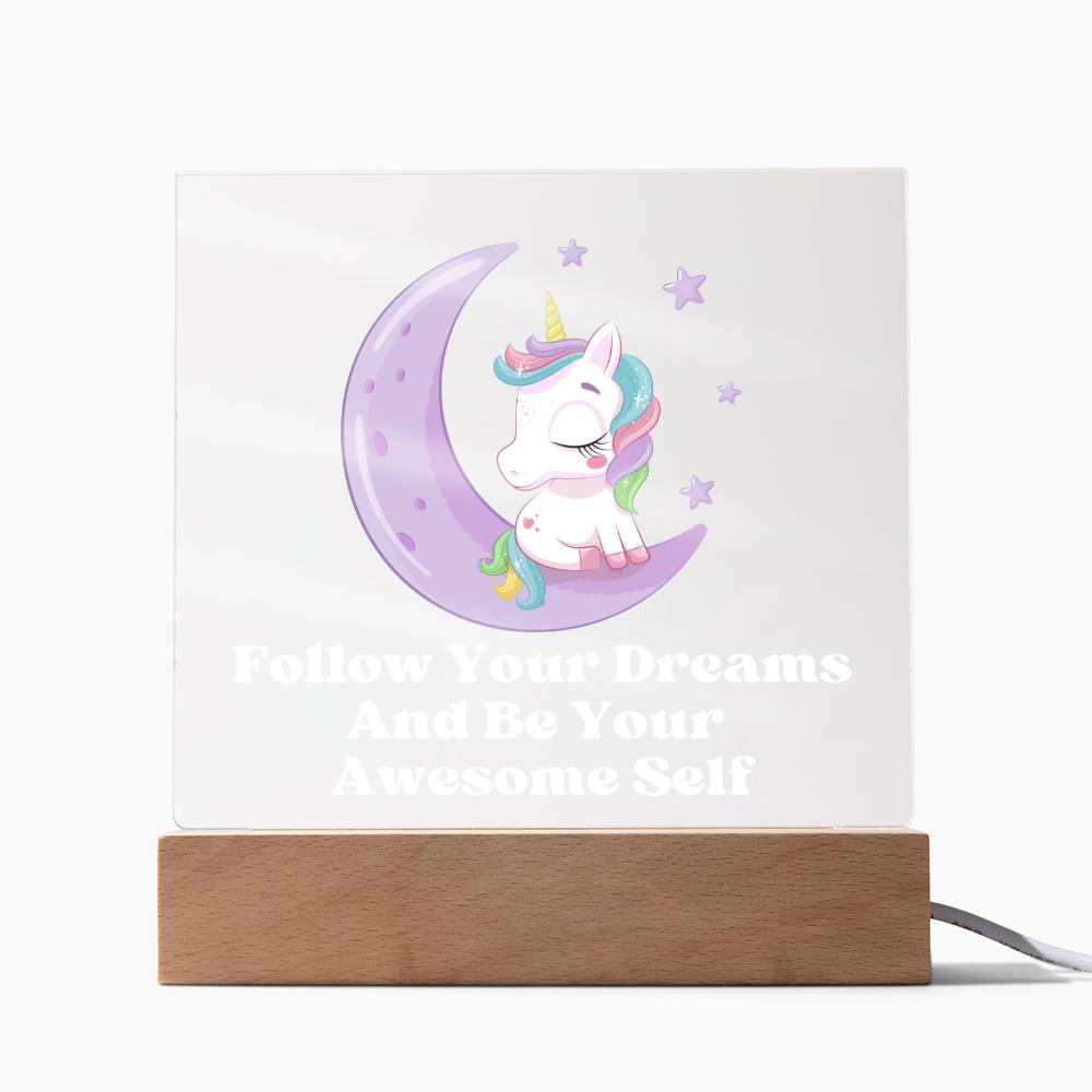 Square Night Light Plaque - Be Your Awesome Self Unicorn Moon