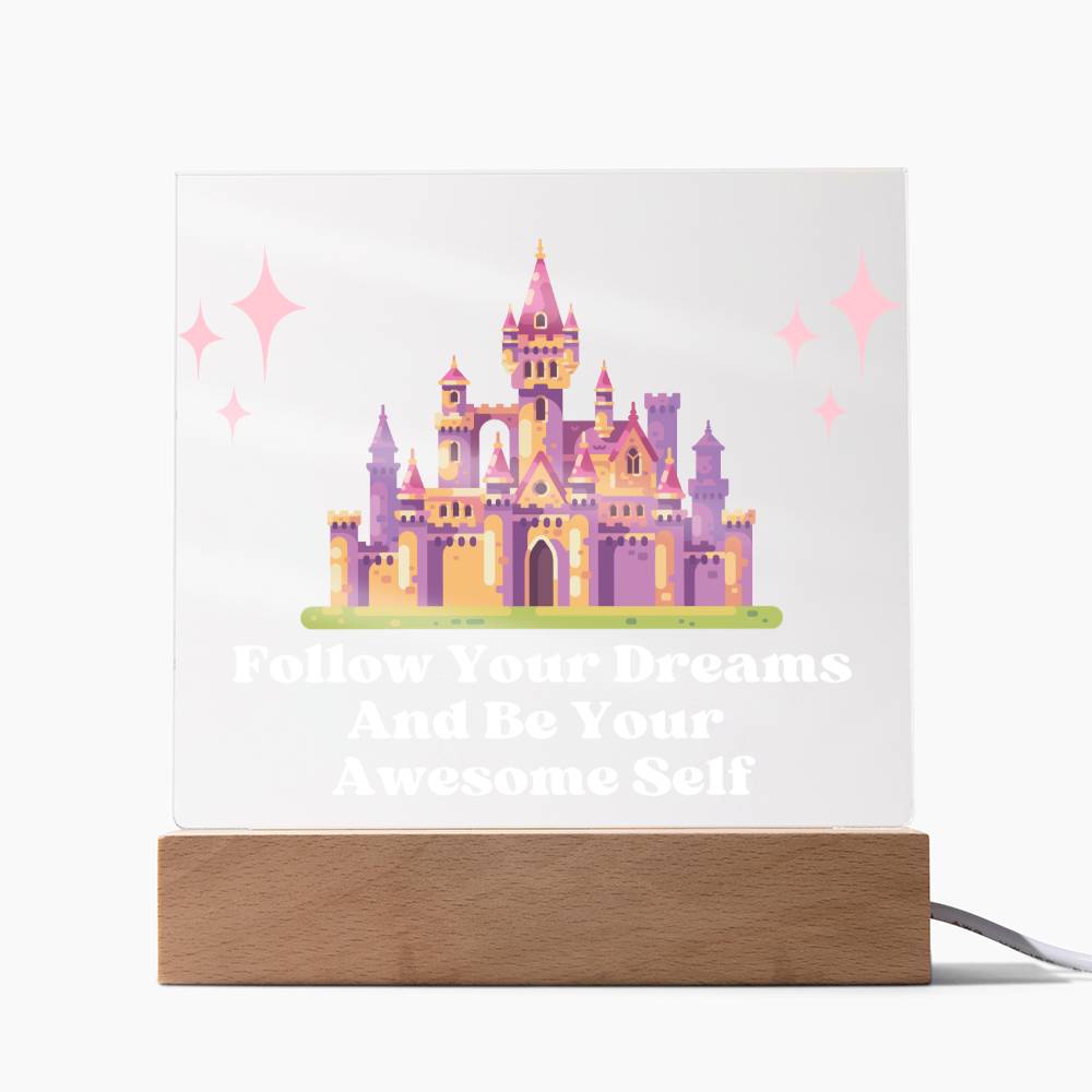 Square Night Light Plaque - Be Your Awesome Self Pink Castle