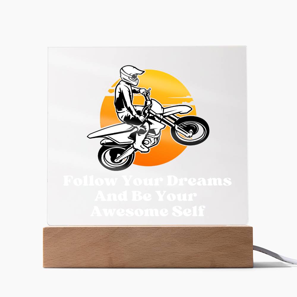Square Night Light Plaque - Be Your Awesome Self -Sunset Dirt Bike