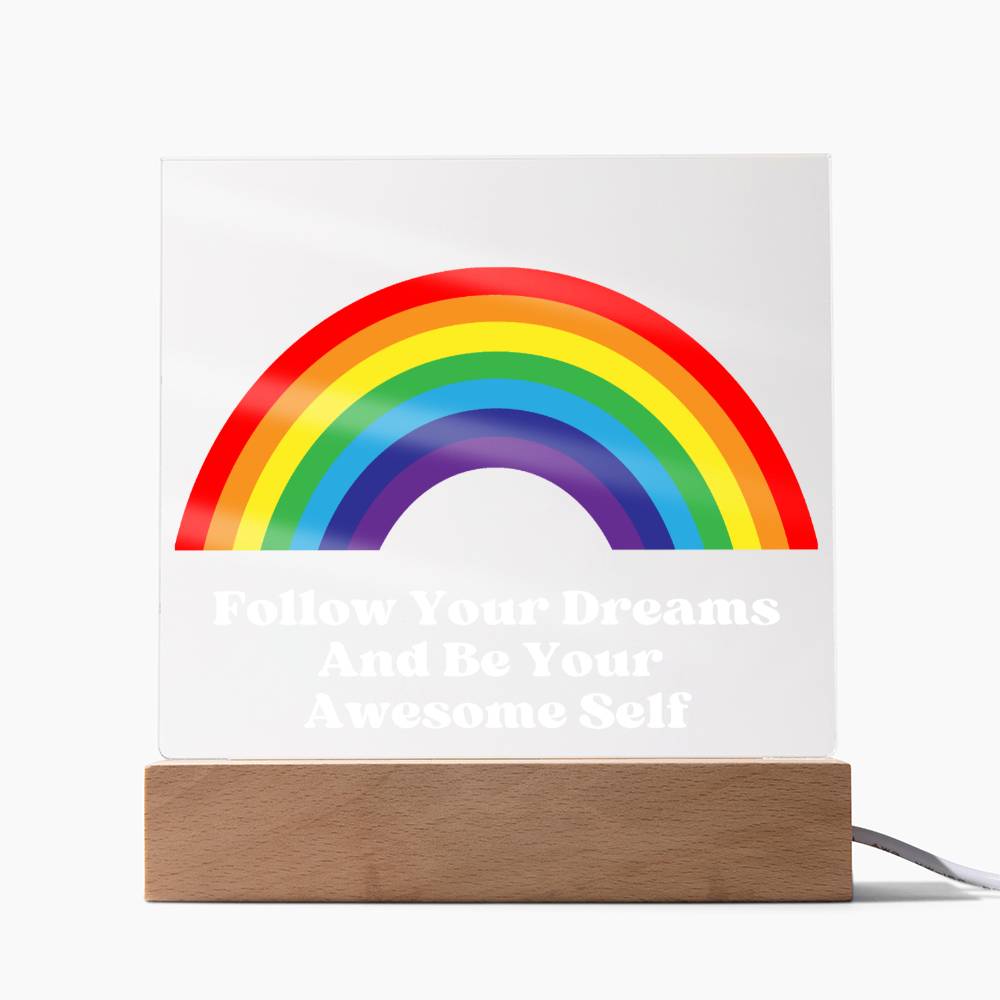 Square Night Light Plaque - Be Your Awesome Self Rainbow