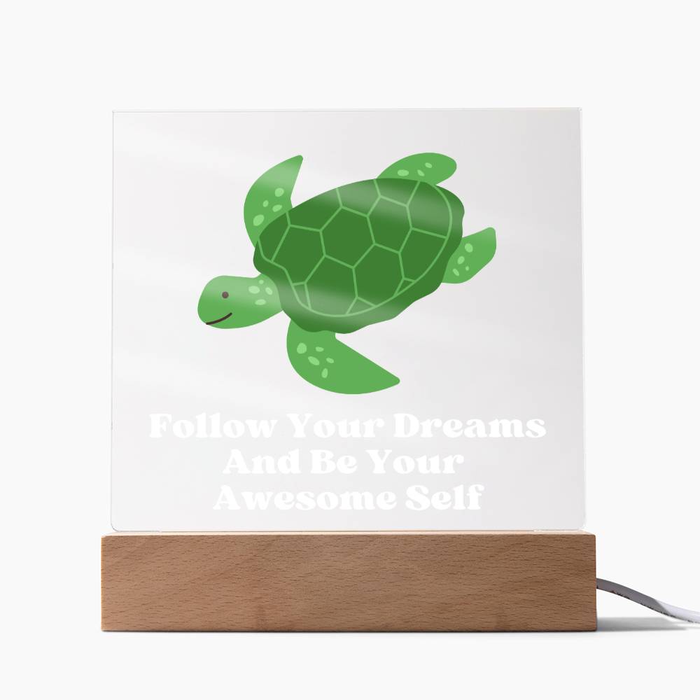 Square Night Light Plaque - Be Your Awesome Self Green Turtle