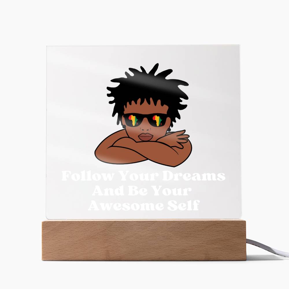 Square Night Light Plaque - Be Your Awesome Self Locks Boy