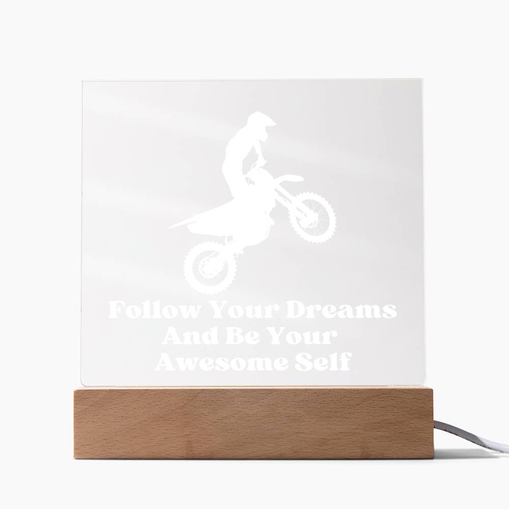 Square Night Light Plaque - Be Your Awesome Self -Dirt Bike