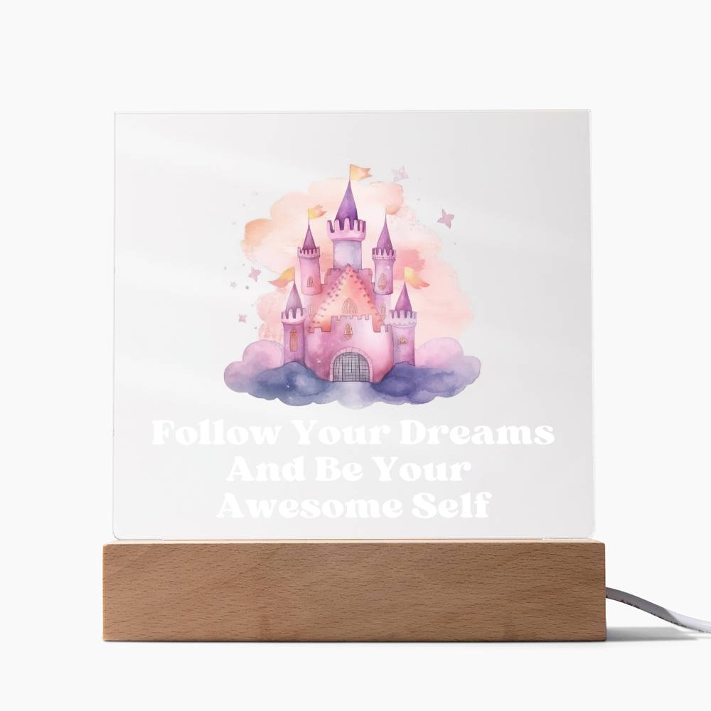 Square Night Light Plaque - Be Your Awesome Self Purple Castle