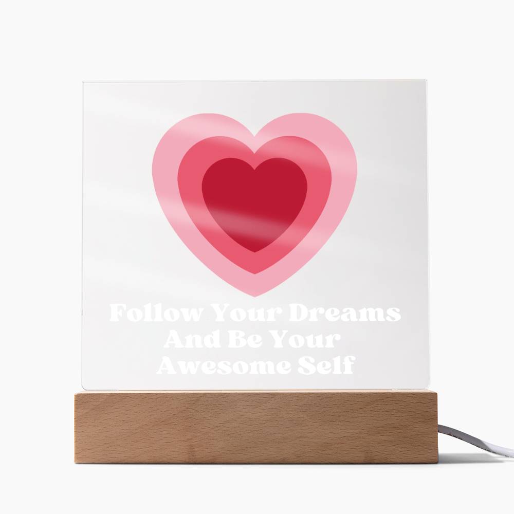 Square Night Light Plaque - Be Your Awesome Self Pink Heart