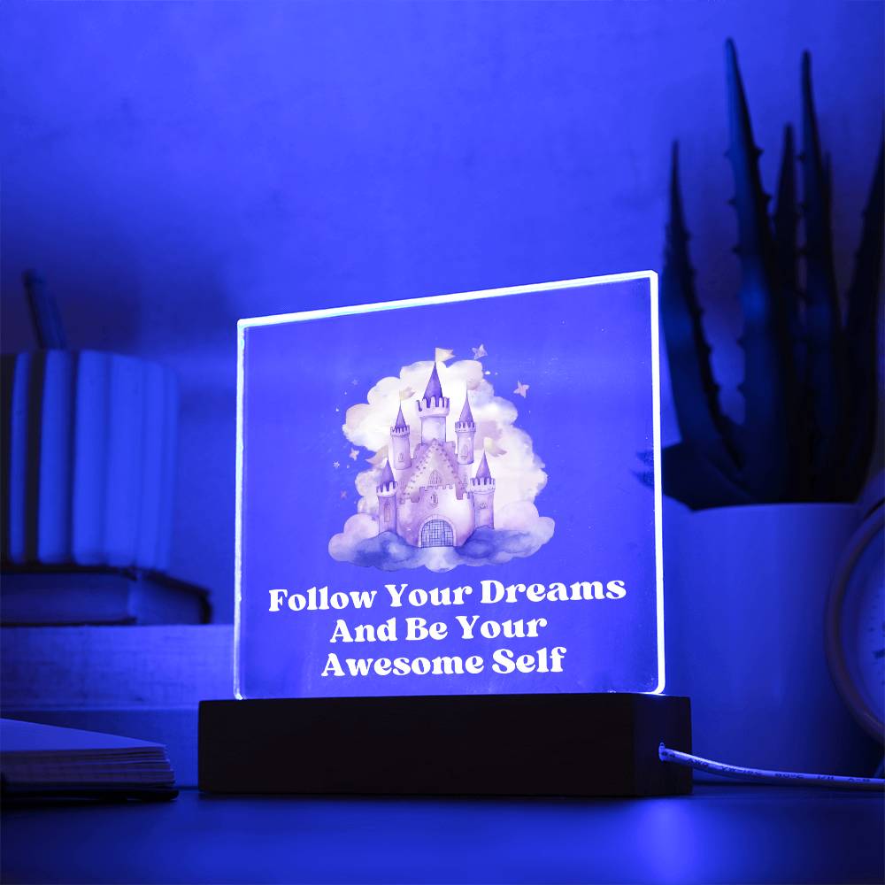 Square Night Light Plaque - Be Your Awesome Self Purple Castle