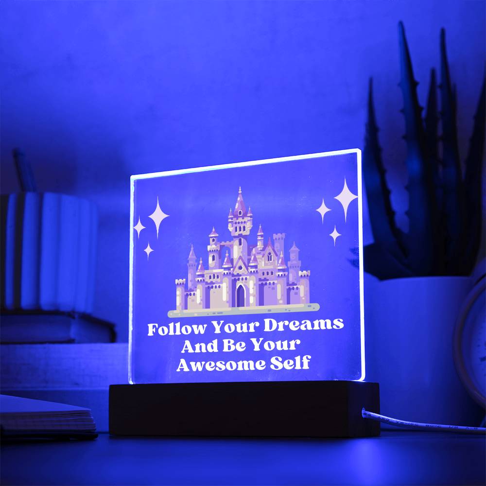 Square Night Light Plaque - Be Your Awesome Self Pink Castle