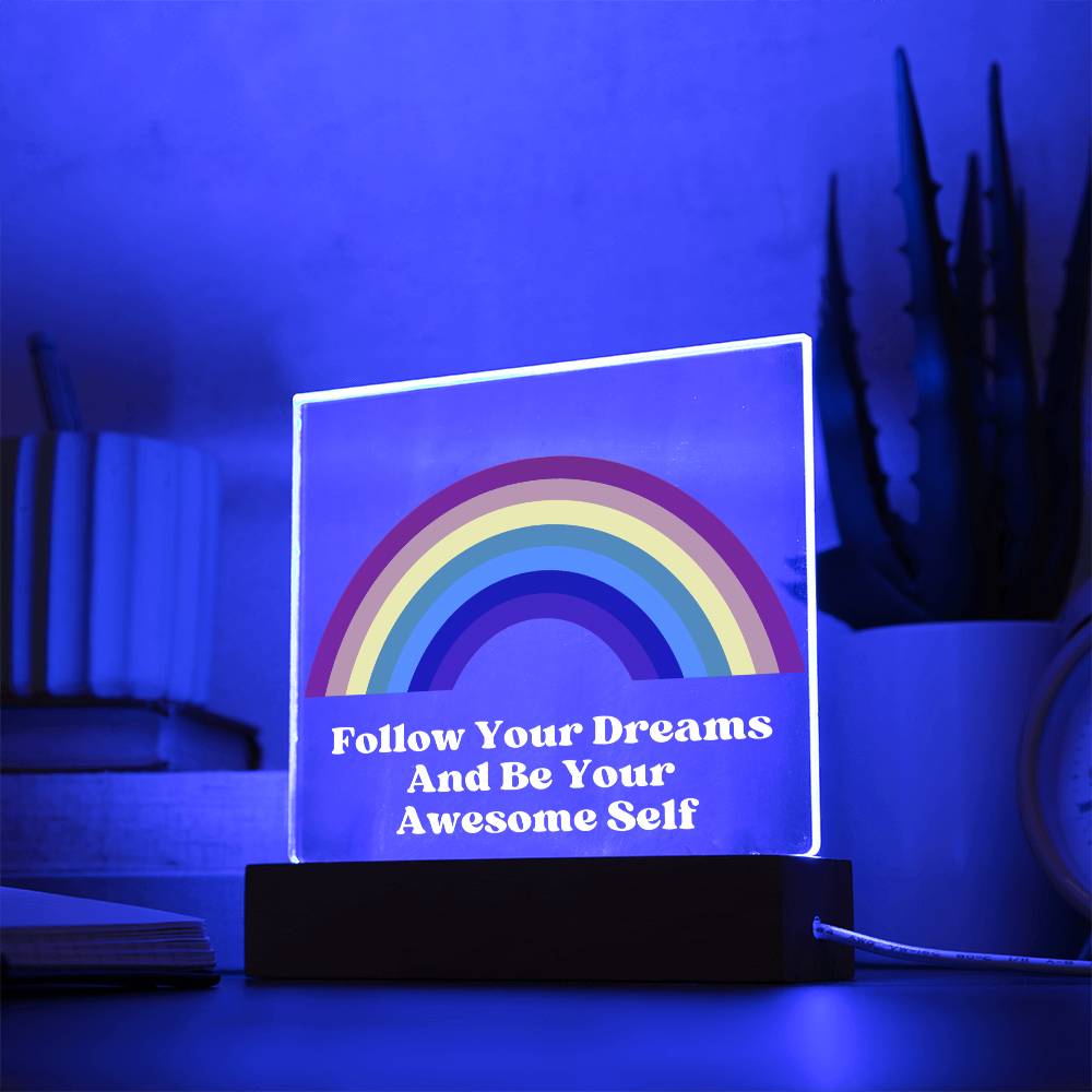 Square Night Light Plaque - Be Your Awesome Self Rainbow