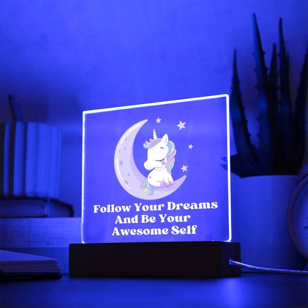 Square Night Light Plaque - Be Your Awesome Self Unicorn Moon