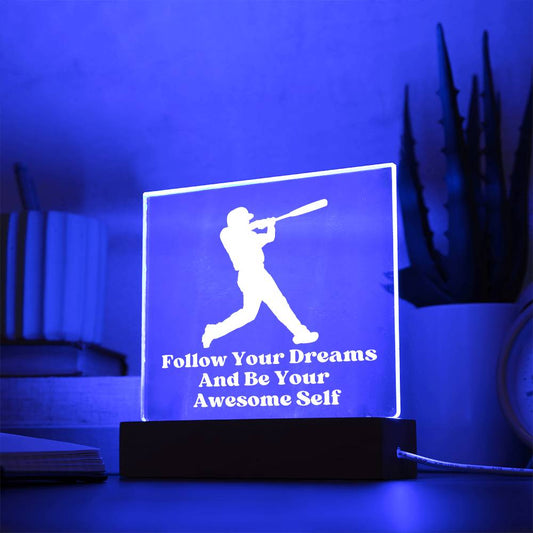 Square Night Light Plaque - Be Your Awesome Self -Baseball