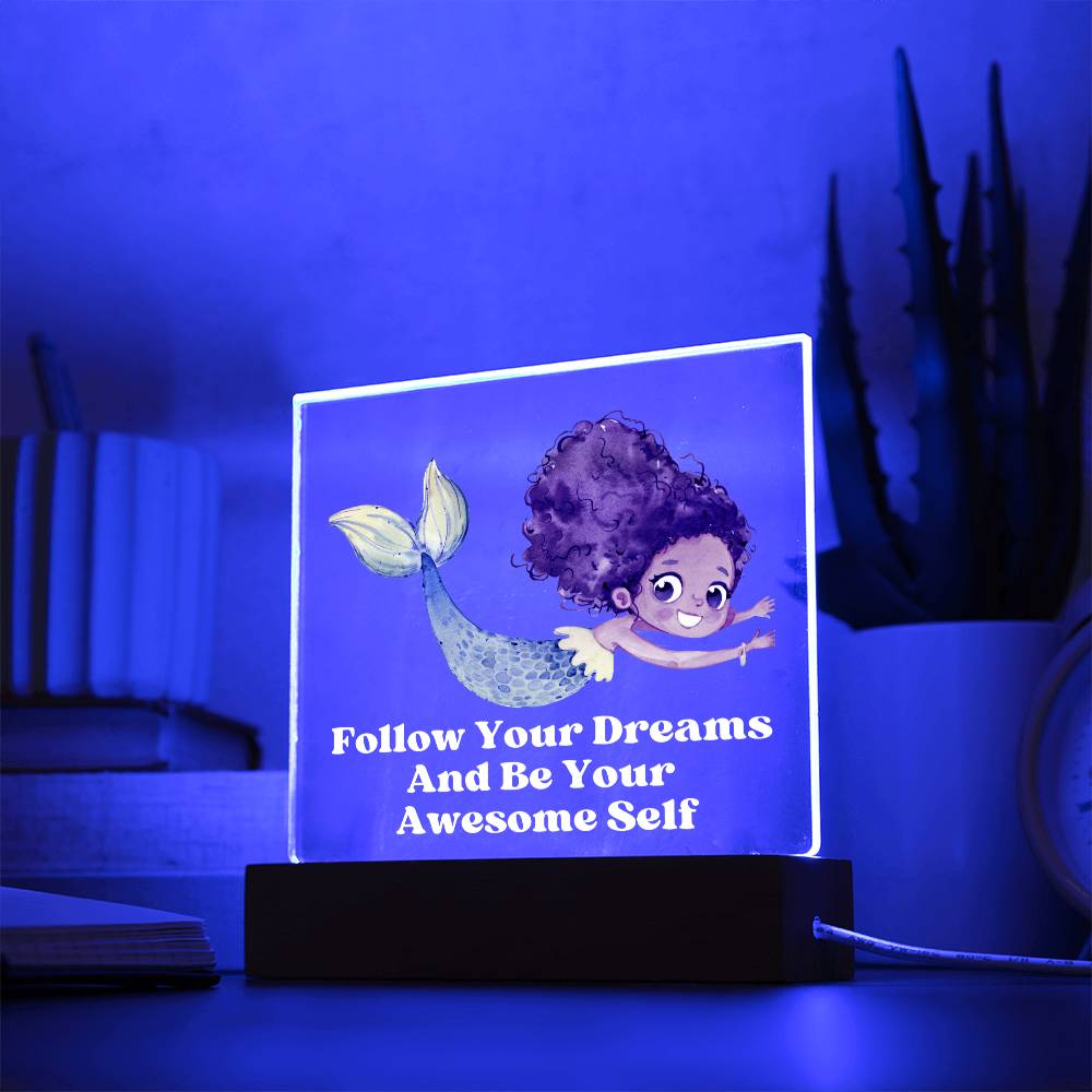 Square Night Light Plaque - Be Your Awesome Self Green Mermaid