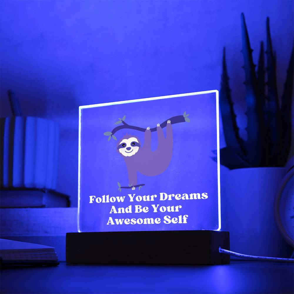 Square Night Light Plaque - Be Your Awesome Self Sloth