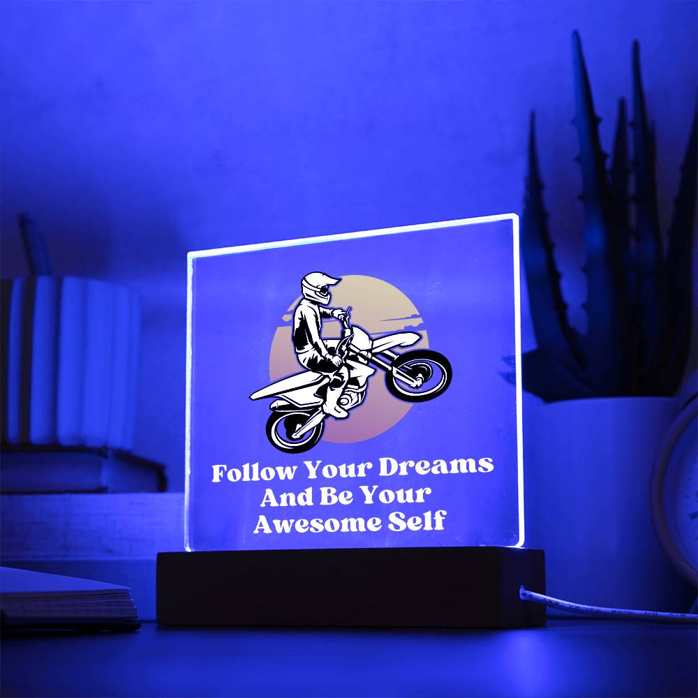 Square Night Light Plaque - Be Your Awesome Self -Sunset Dirt Bike