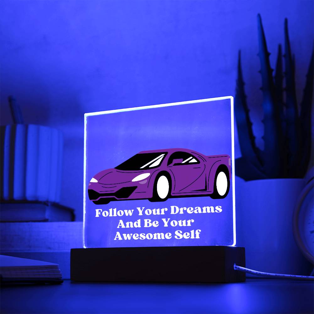 Square Night Light Plaque - Be Your Awesome Self Red Sports Car