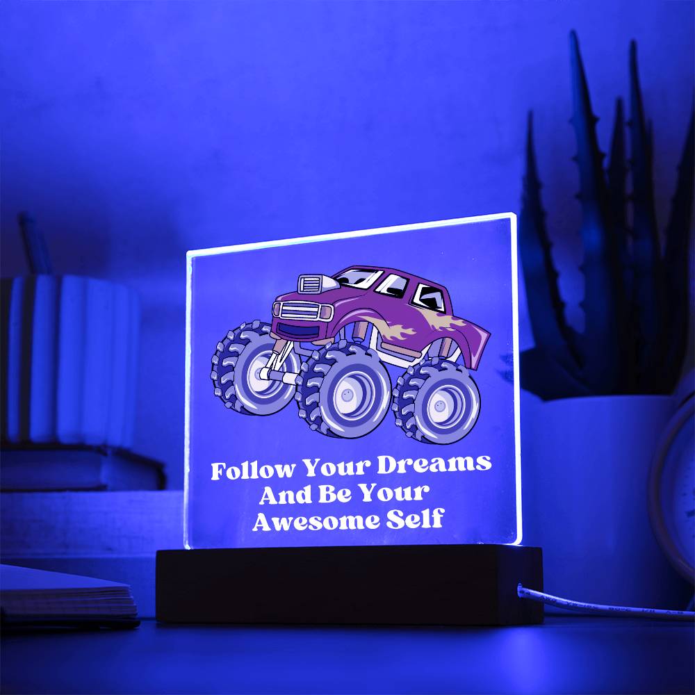 Square Night Light Plaque - Be Your Awesome Self Red Monster Truck