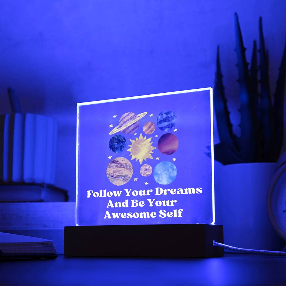 Square Night Light Plaque - Be Your Awesome Self Planets