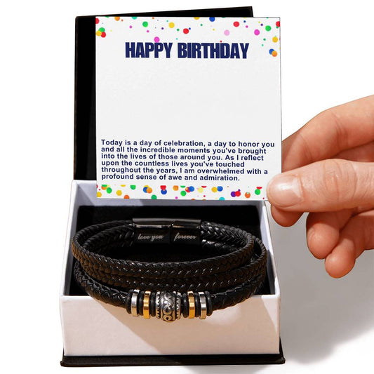 Happy Birthday Men's Vegan Leather Bracelet