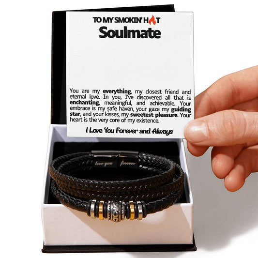 Smokin Hot Soulmate Men's Bead Vegan Leather Bracelet