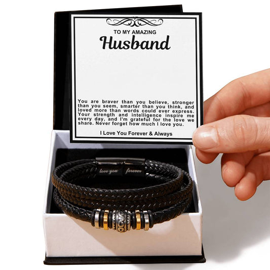 Husband Vegan Leather Bead Bracelet