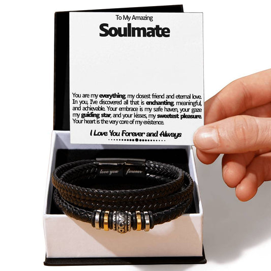 Soulmate Men's Bead Vegan Leather Bracelet