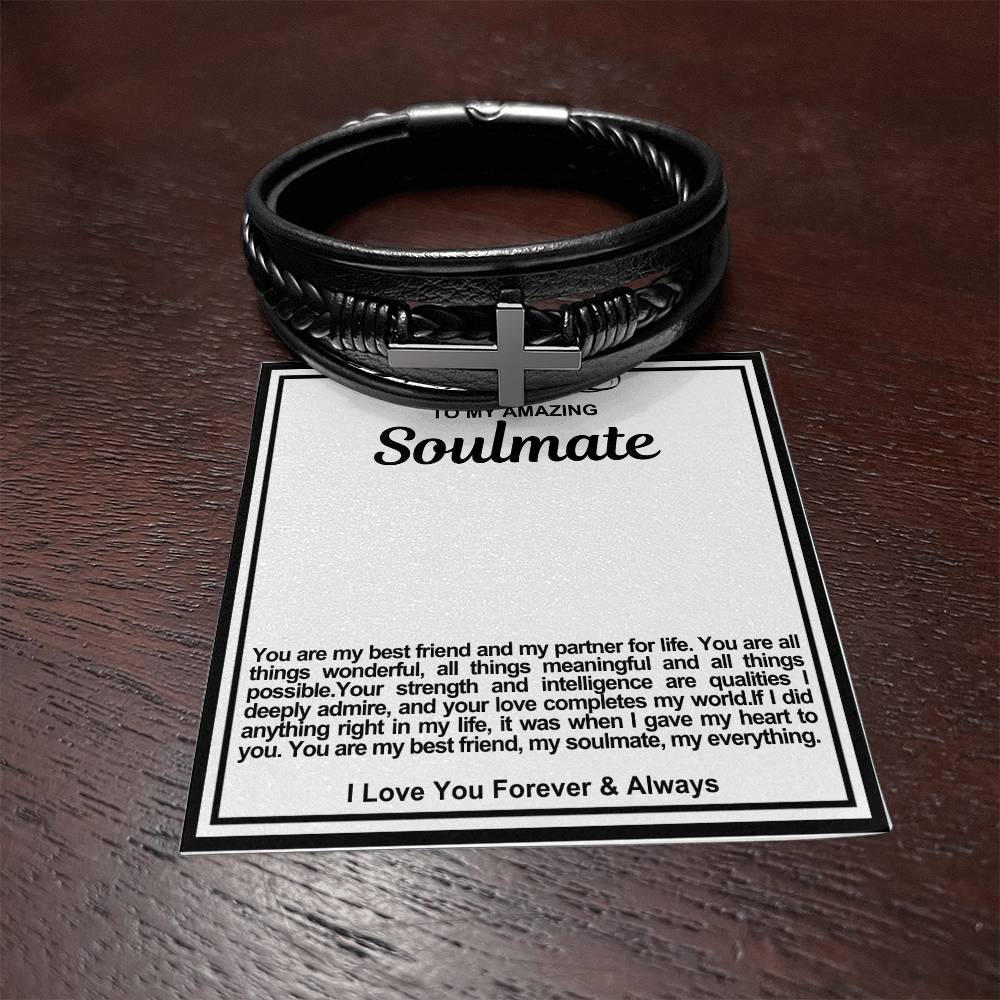 Men's Soulmate Cross Vegan Leather Bracelet