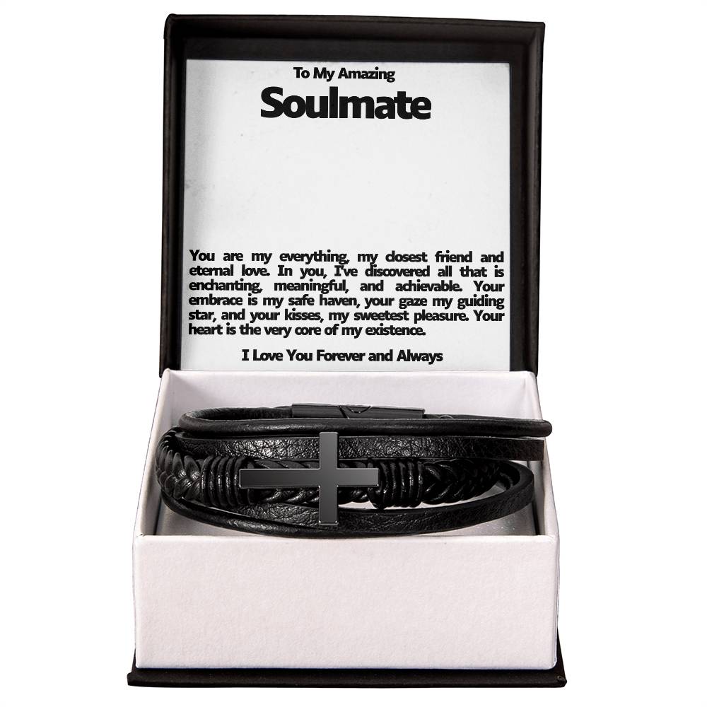 Soulmate Men's Cross Vegan Leather Bracelet