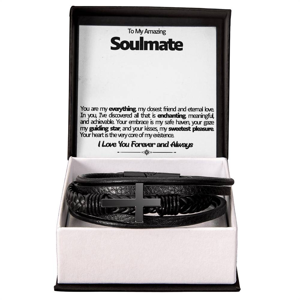 Soulmate Men's Cross Vegan Leather Bracelet