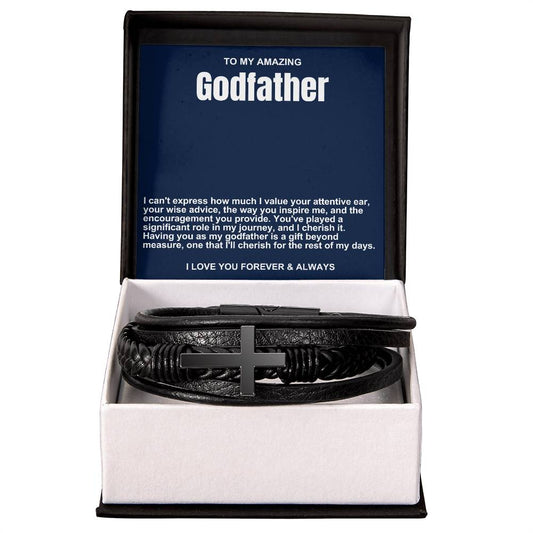 Godfather Men's Cross Vegan Leather Bracelet